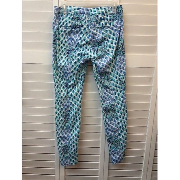 Lilly Pulitzer Womens Blue & White Geometric Print Skinny Pants Size 4 - Picture 2 of 3